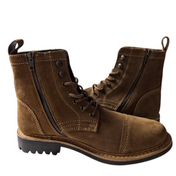 Frye Boots Russell Leather Suede Mens Tan Side Zip Lace Up FR41606 Size 8 NWOB - Picture 7 of 8